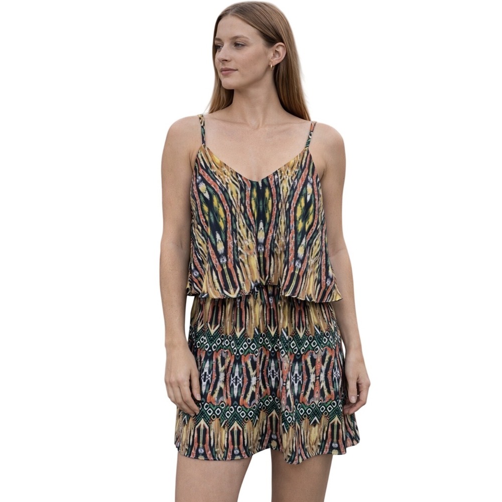 Fun and Flirt Mini Dress S Multicolor Tribal Ikat‎ Boho Spaghetti Strap Festival